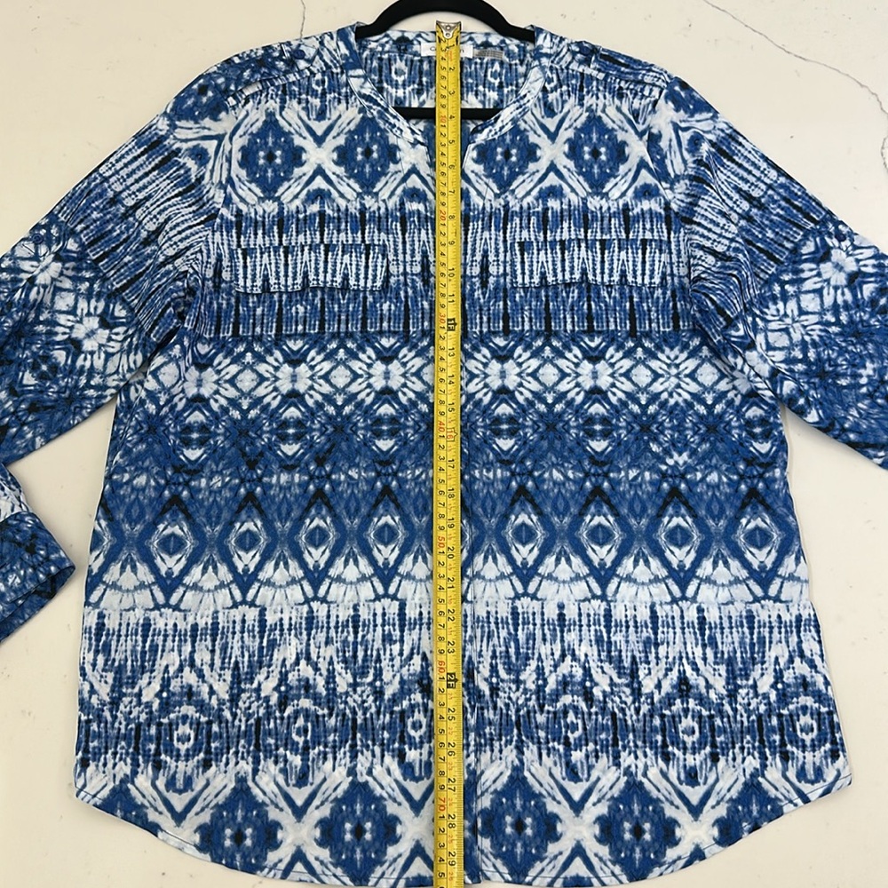 Calvin Klein Blue Graphic 3/4 Sleeve Blouse - Picture 4 of 8
